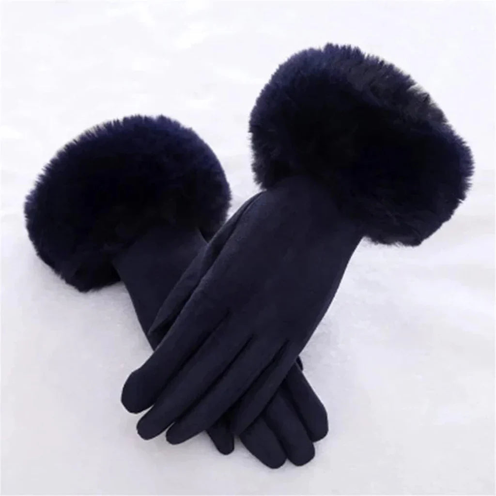 Women's Suede Gloves | Faux Fur Trim, Warm, Smartphone Compatible 1