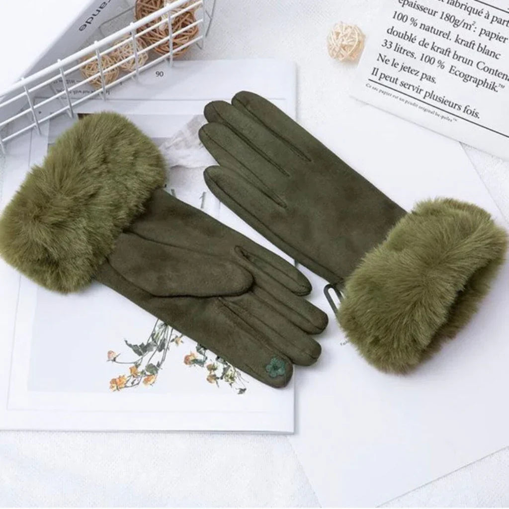 Women's Suede Gloves | Faux Fur Trim, Warm, Smartphone Compatible 3