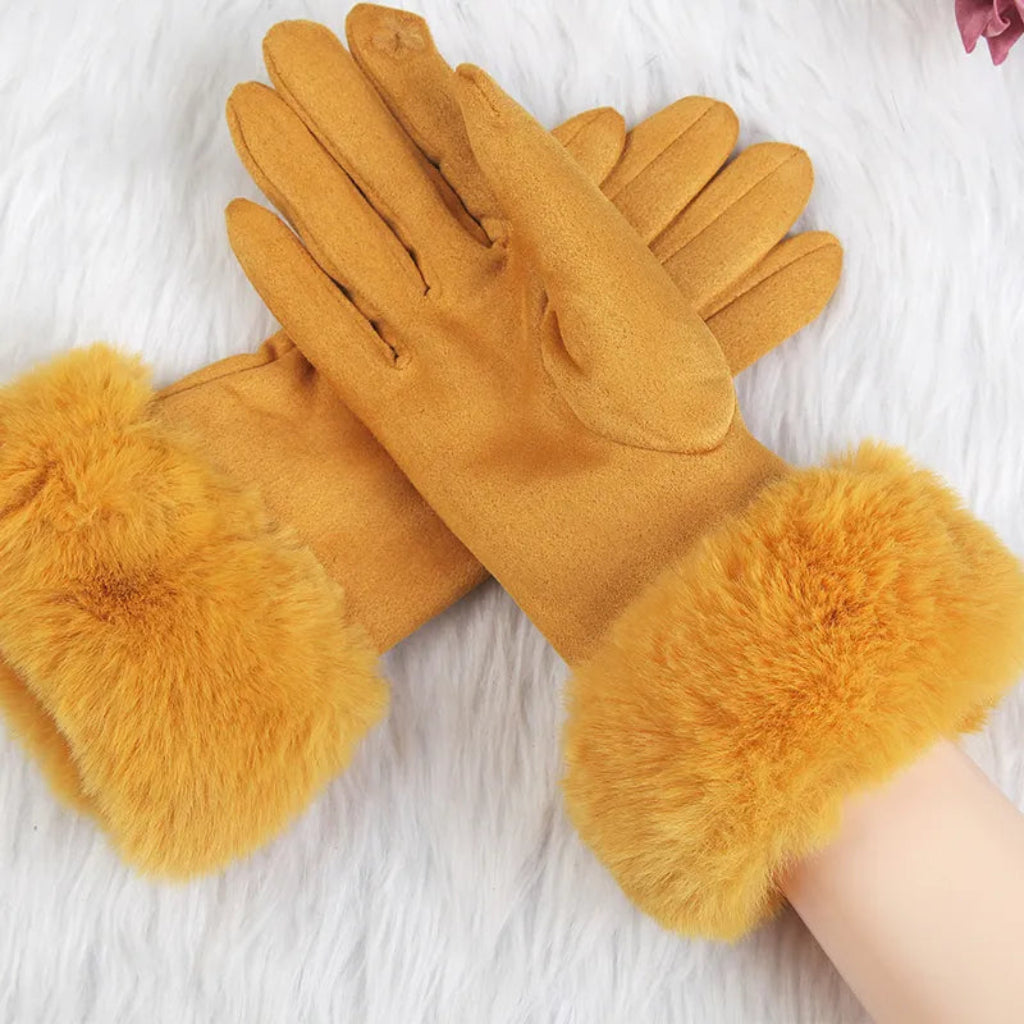 Women's Suede Gloves | Faux Fur Trim, Warm, Smartphone Compatible 4
