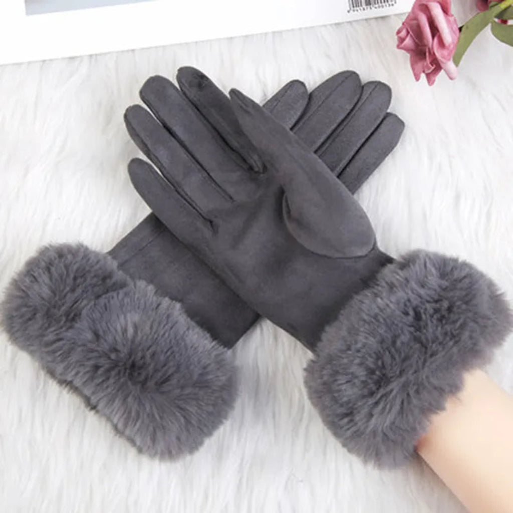 Women's Suede Gloves | Faux Fur Trim, Warm, Smartphone Compatible 5