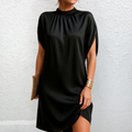 Women's Summer Mini Dress | Comfortable Synthetic, High Neck, Short Sleeve 0