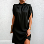Women's Summer Mini Dress | Comfortable Synthetic, High Neck, Short Sleeve 0