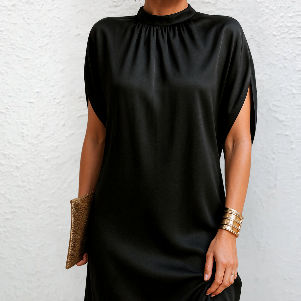 Women's Summer Mini Dress | Comfortable Synthetic, High Neck, Short Sleeve 1