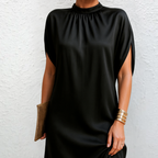 Women's Summer Mini Dress | Comfortable Synthetic, High Neck, Short Sleeve 1