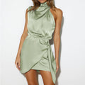 Women's Summer Mini Dress | Satin Halter Neck, Wrap Style 0
