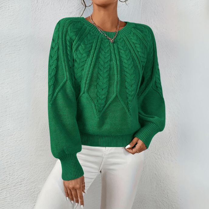 Women's Sweater | Cable Knit with Puff Sleeves, Round Neckline 5