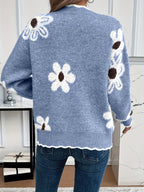 Women's Sweater | Soft Knit Floral V-Neck with Scallop Trim 3