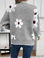 Women's Sweater | Soft Knit Floral V-Neck with Scallop Trim 5