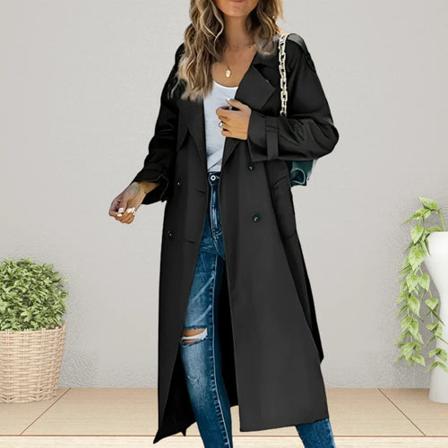 Women's Trench Coat | Double-Breasted, Notched Collar, Long Length 0