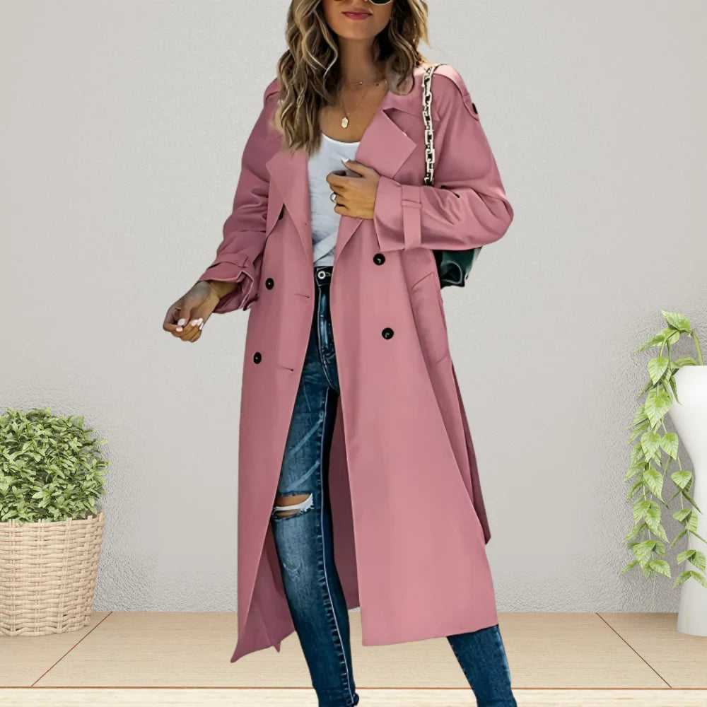 Women's Trench Coat | Double-Breasted, Notched Collar, Long Length 1