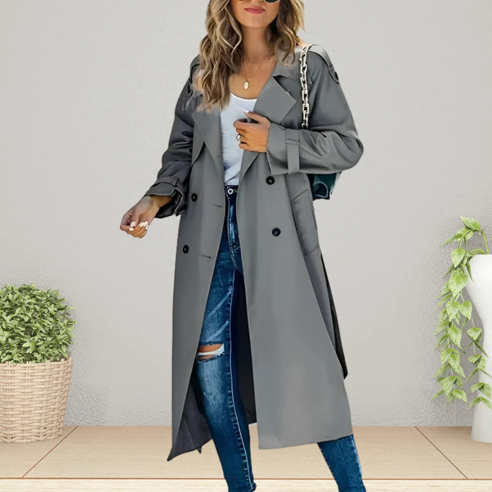 Women's Trench Coat | Double-Breasted, Notched Collar, Long Length 3