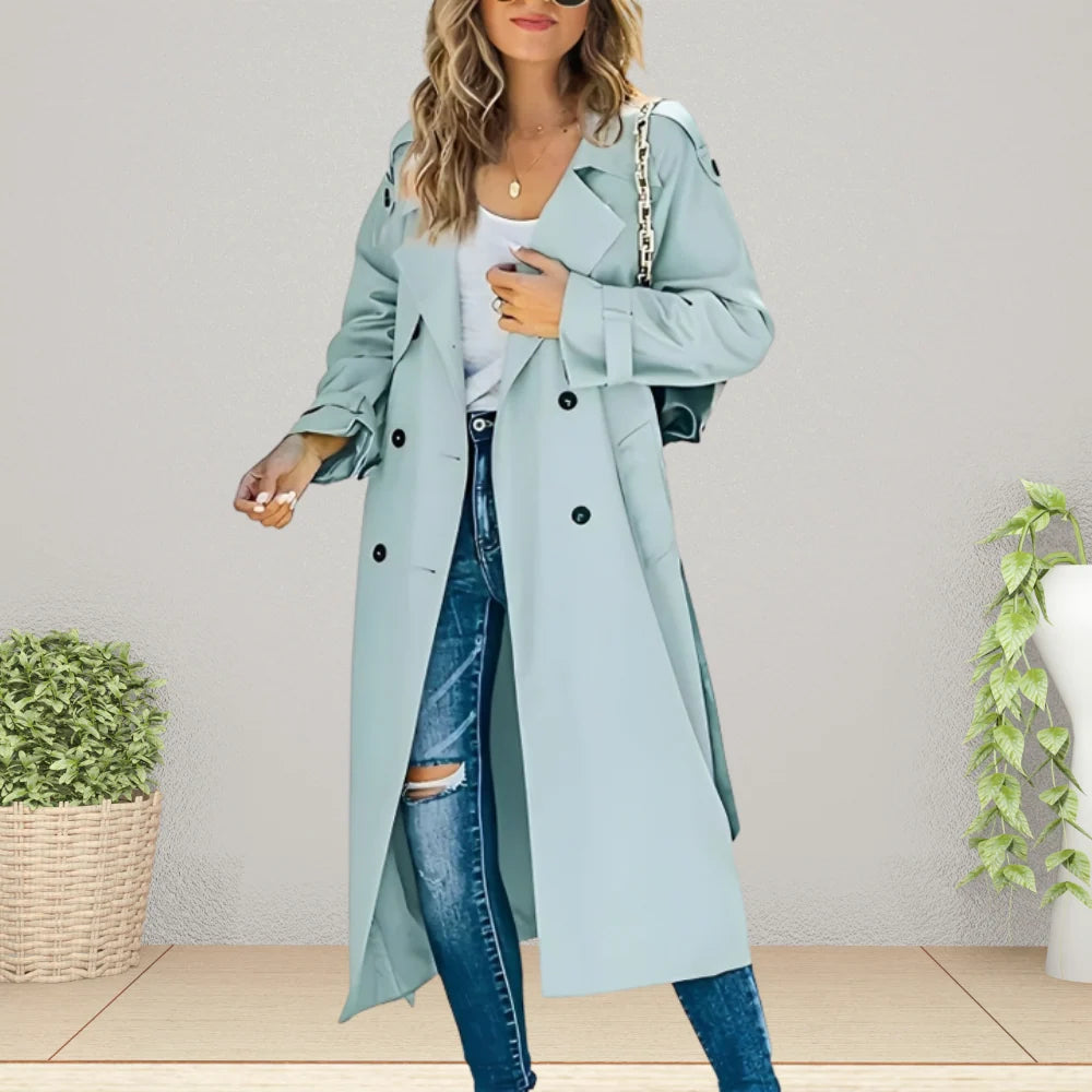 Women's Trench Coat | Double-Breasted, Notched Collar, Long Length 4