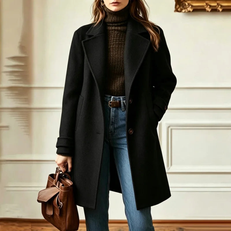 Women's Trench Coat | Wool Blend, Retro Lapel, Mid-Length Design 0