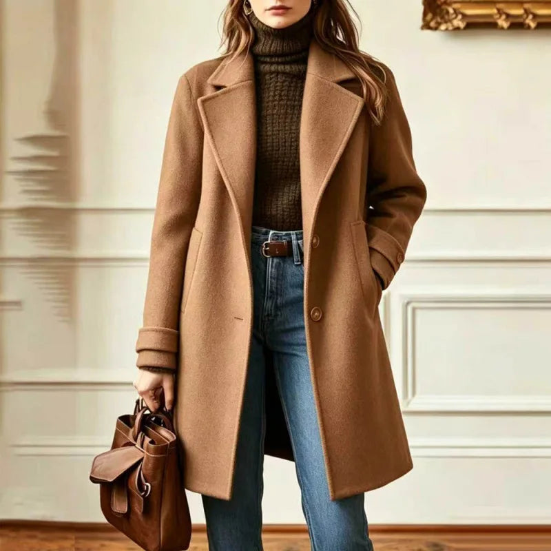 Women's Trench Coat | Wool Blend, Retro Lapel, Mid-Length Design 1