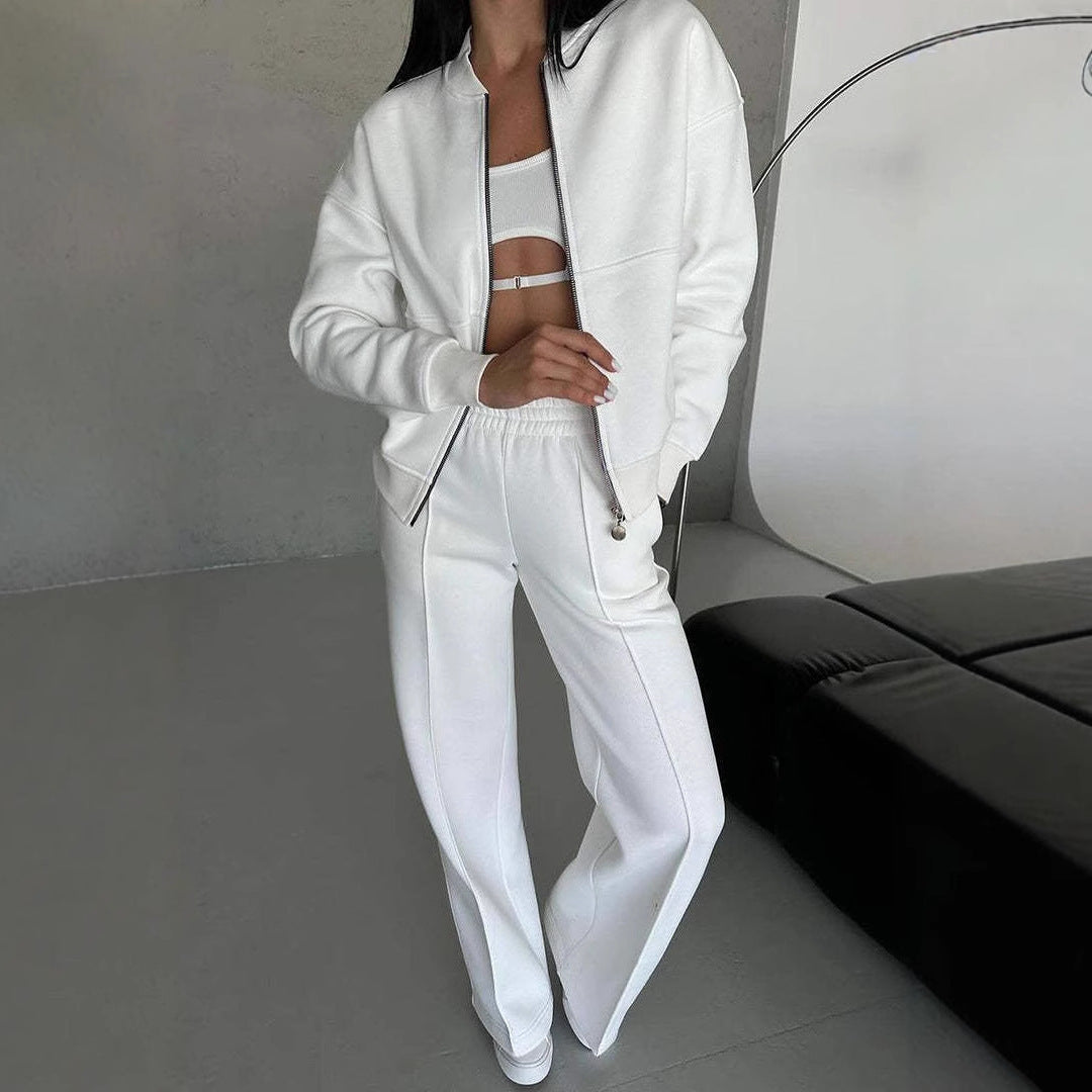 Women's Two-Piece Set | Zip Jacket and Wide Leg Pants, Sporty Style 2