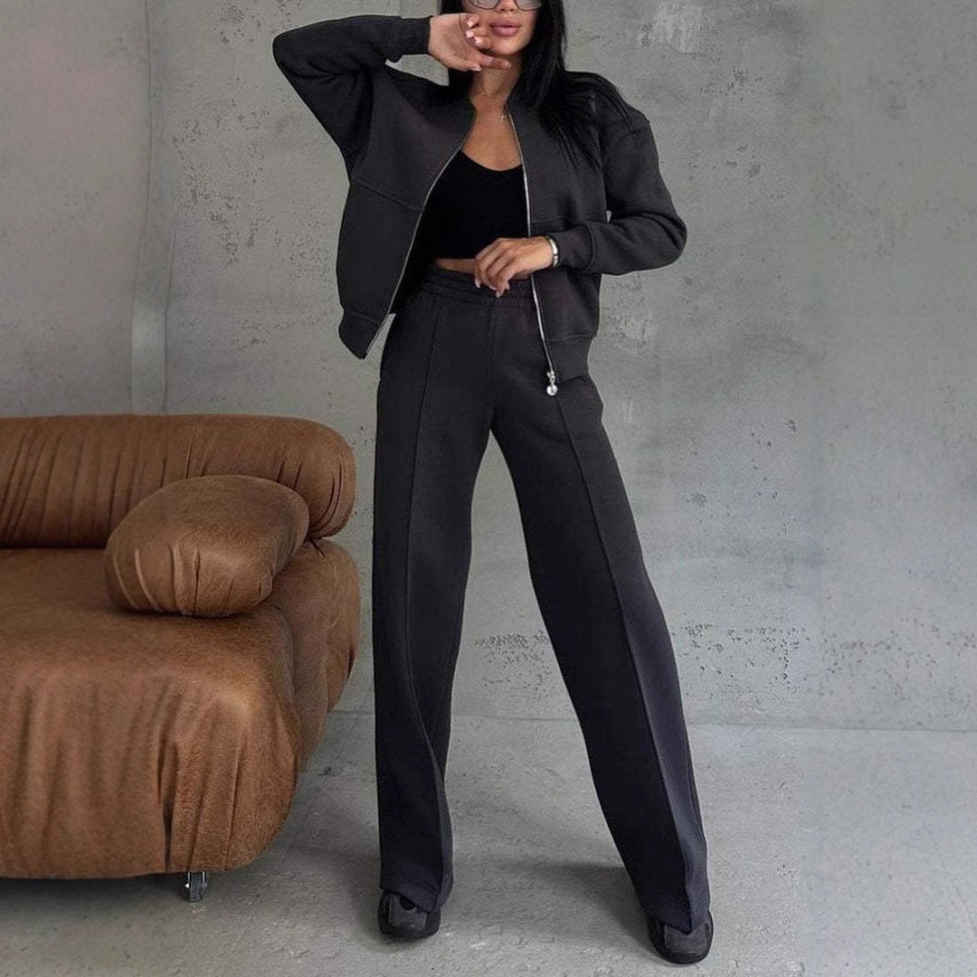 Women's Two-Piece Set | Zip Jacket and Wide Leg Pants, Sporty Style 3