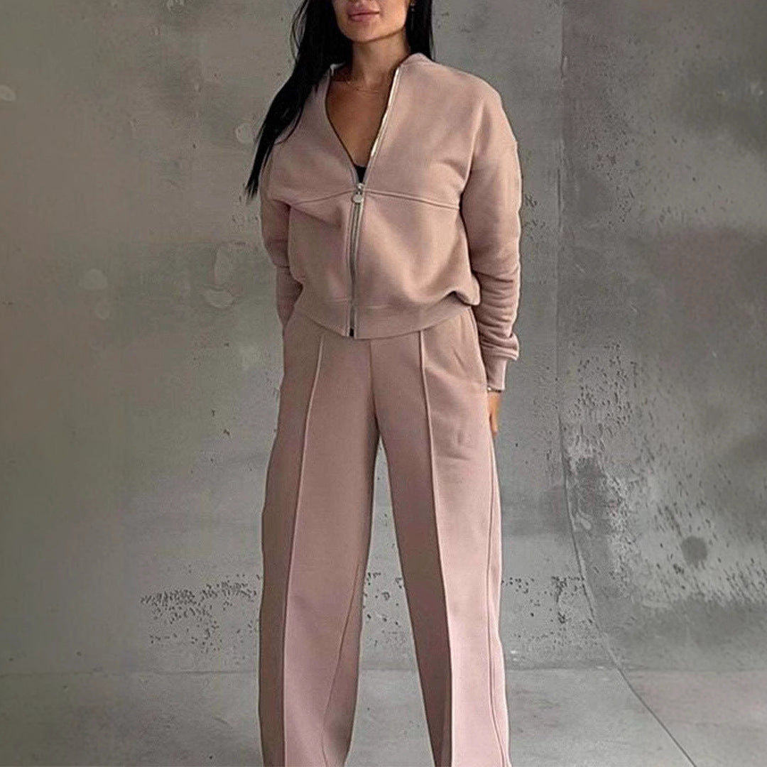 Women's Two-Piece Set | Zip Jacket and Wide Leg Pants, Sporty Style 4