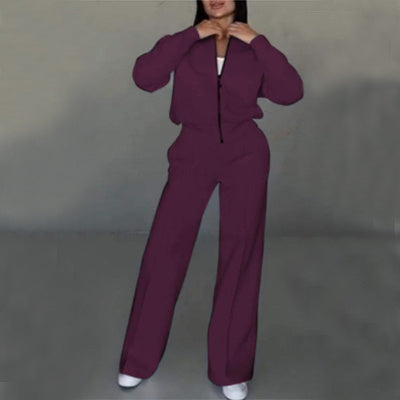 Women's Two-Piece Set | Zip Jacket and Wide Leg Pants, Sporty Style 5