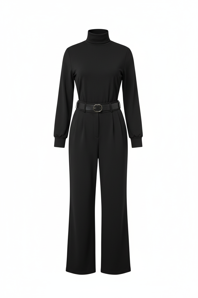 Women's Two Piece Set | Black Long Sleeve Polo & Straight Pants, Co Ord Sets Women 0