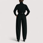 Women's Two Piece Set | Black Long Sleeve Polo & Straight Pants, Co Ord Sets Women 2