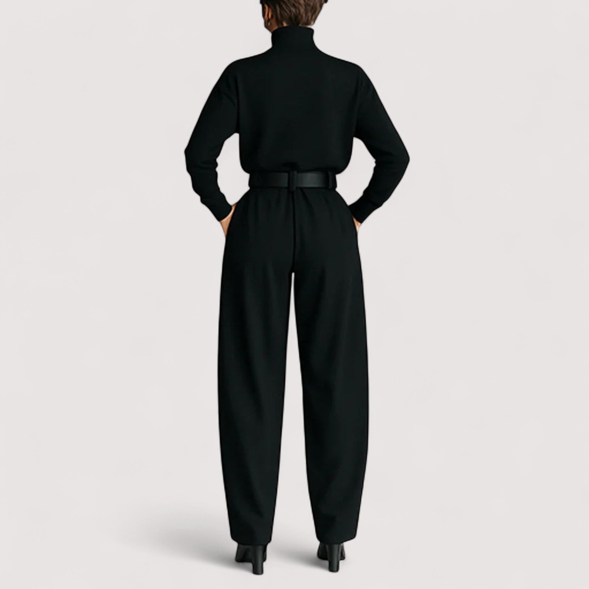 Women's Two Piece Set | Black Long Sleeve Polo & Straight Pants, Co Ord Sets Women 2