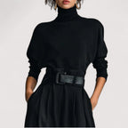 Women's Two Piece Set | Black Long Sleeve Polo & Straight Pants, Co Ord Sets Women 3