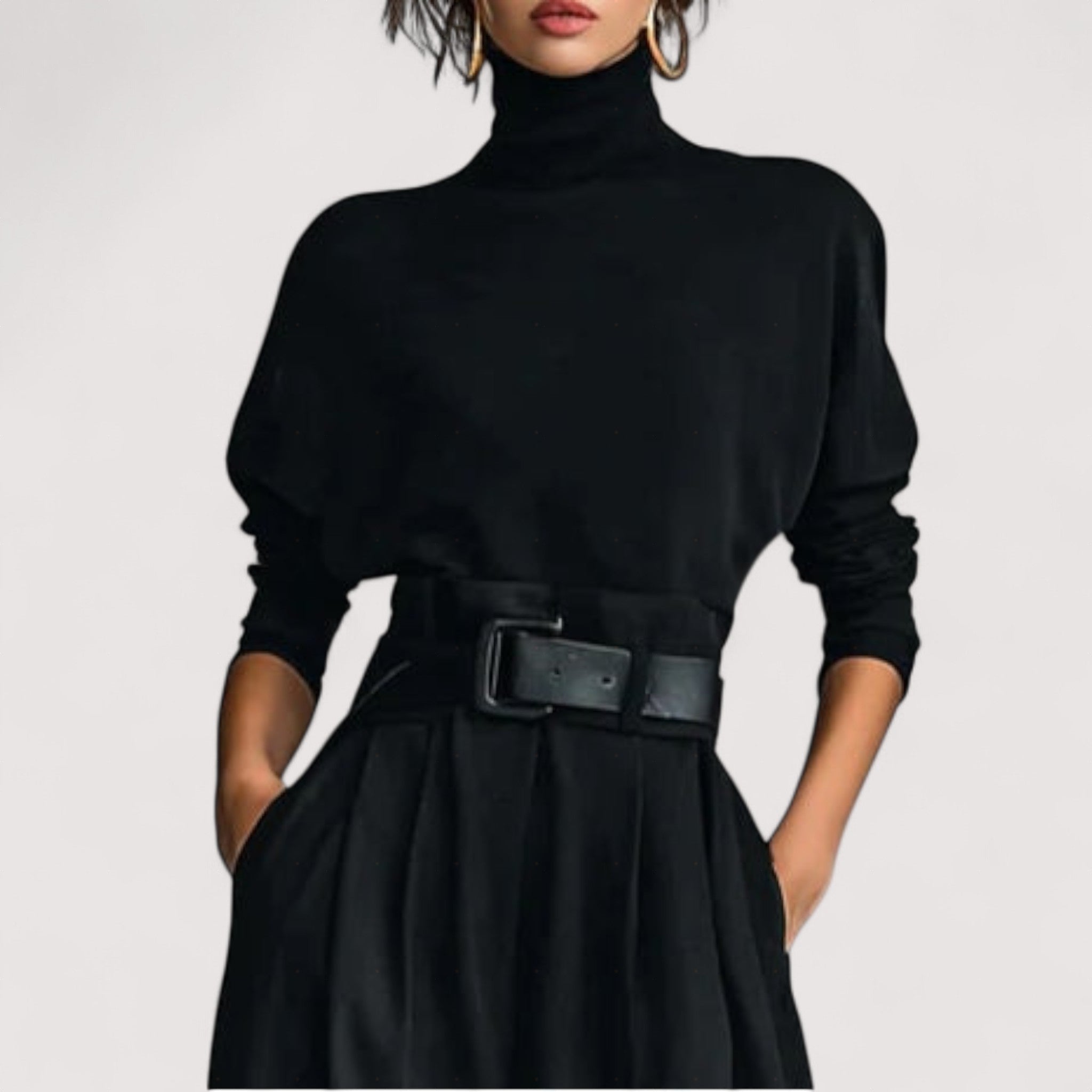 Women's Two Piece Set | Black Long Sleeve Polo & Straight Pants, Co Ord Sets Women 3