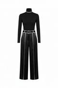 Women's Two Piece Set | High-Neck Top with Wide Leg Pants, Luxurious Co Ord Set 0
