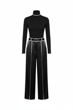 Women's Two Piece Set | High-Neck Top with Wide Leg Pants, Luxurious Co Ord Set 0