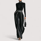 Women's Two Piece Set | High-Neck Top with Wide Leg Pants, Luxurious Co Ord Set 1