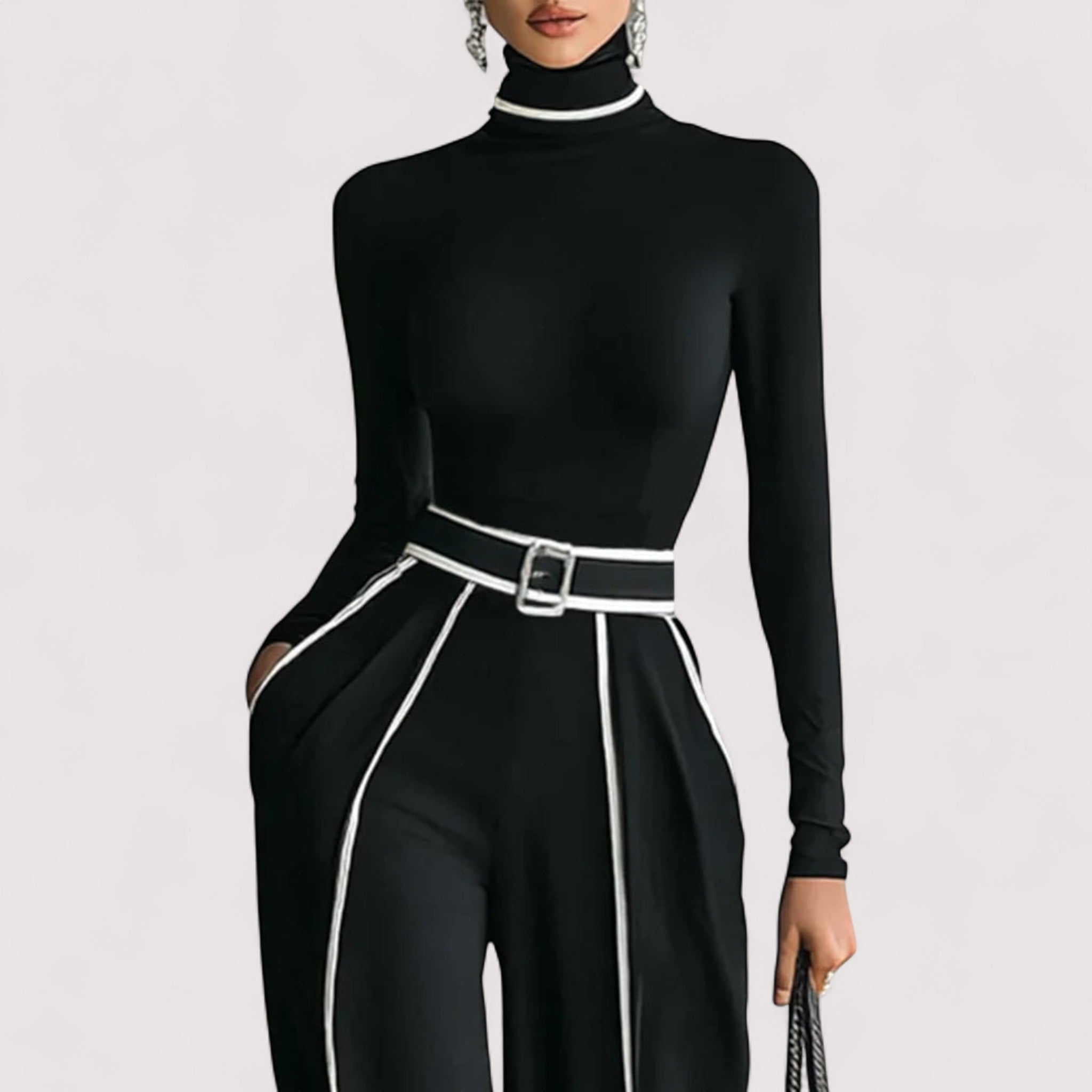 Women's Two Piece Set | High-Neck Top with Wide Leg Pants, Luxurious Co Ord Set 3