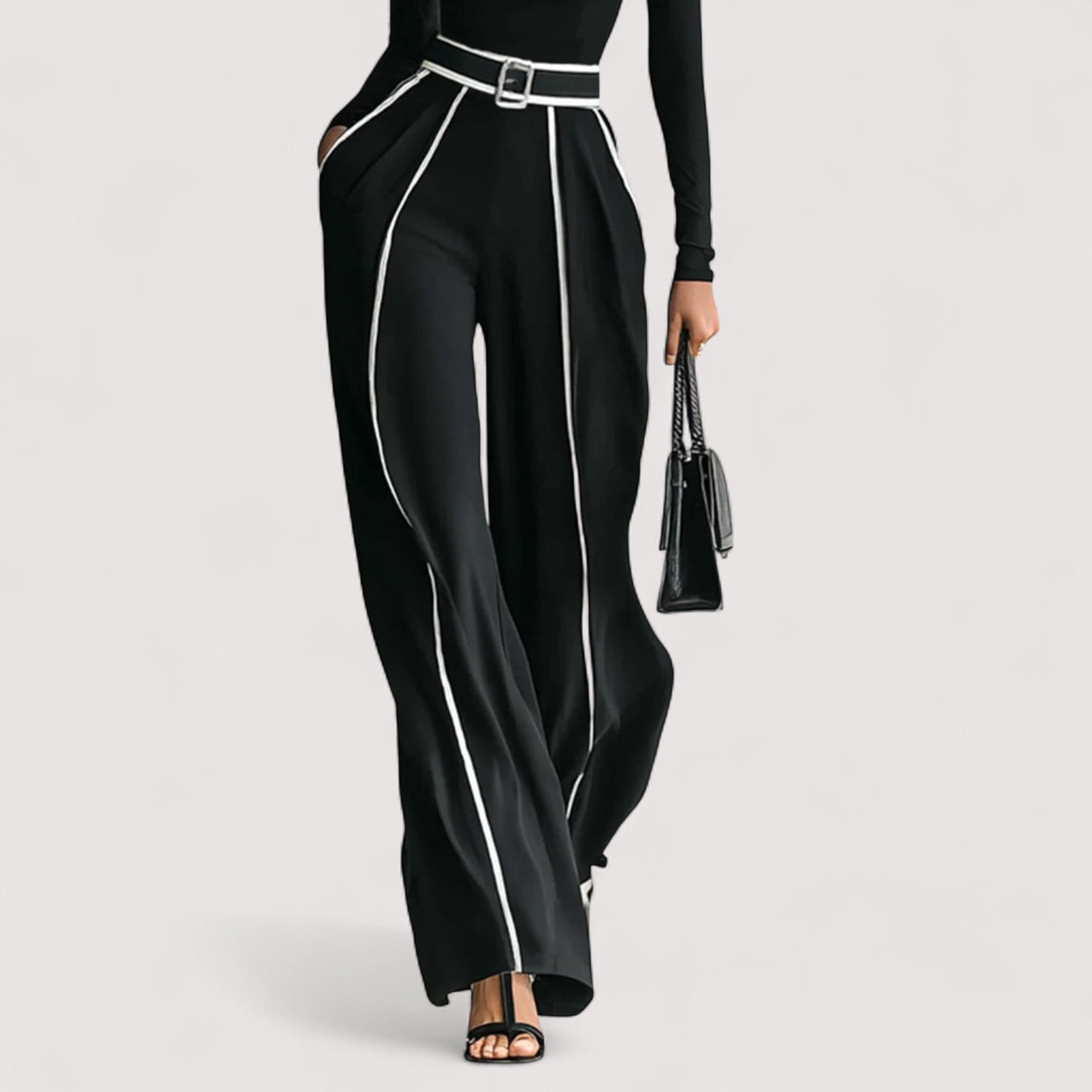 Women's Two Piece Set | High-Neck Top with Wide Leg Pants, Luxurious Co Ord Set 4