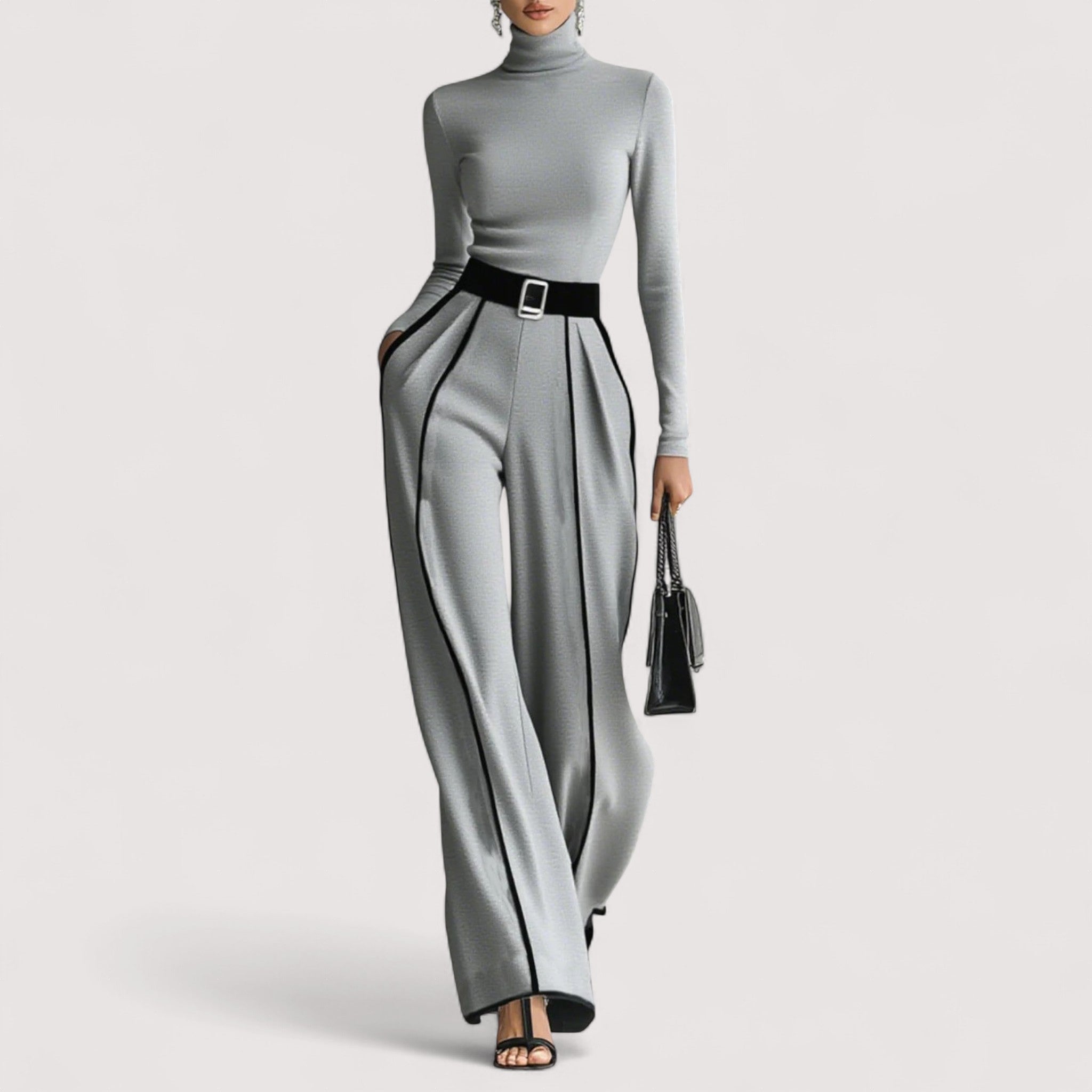 Women's Two Piece Set | High-Neck Top with Wide Leg Pants, Luxurious Co Ord Set 5
