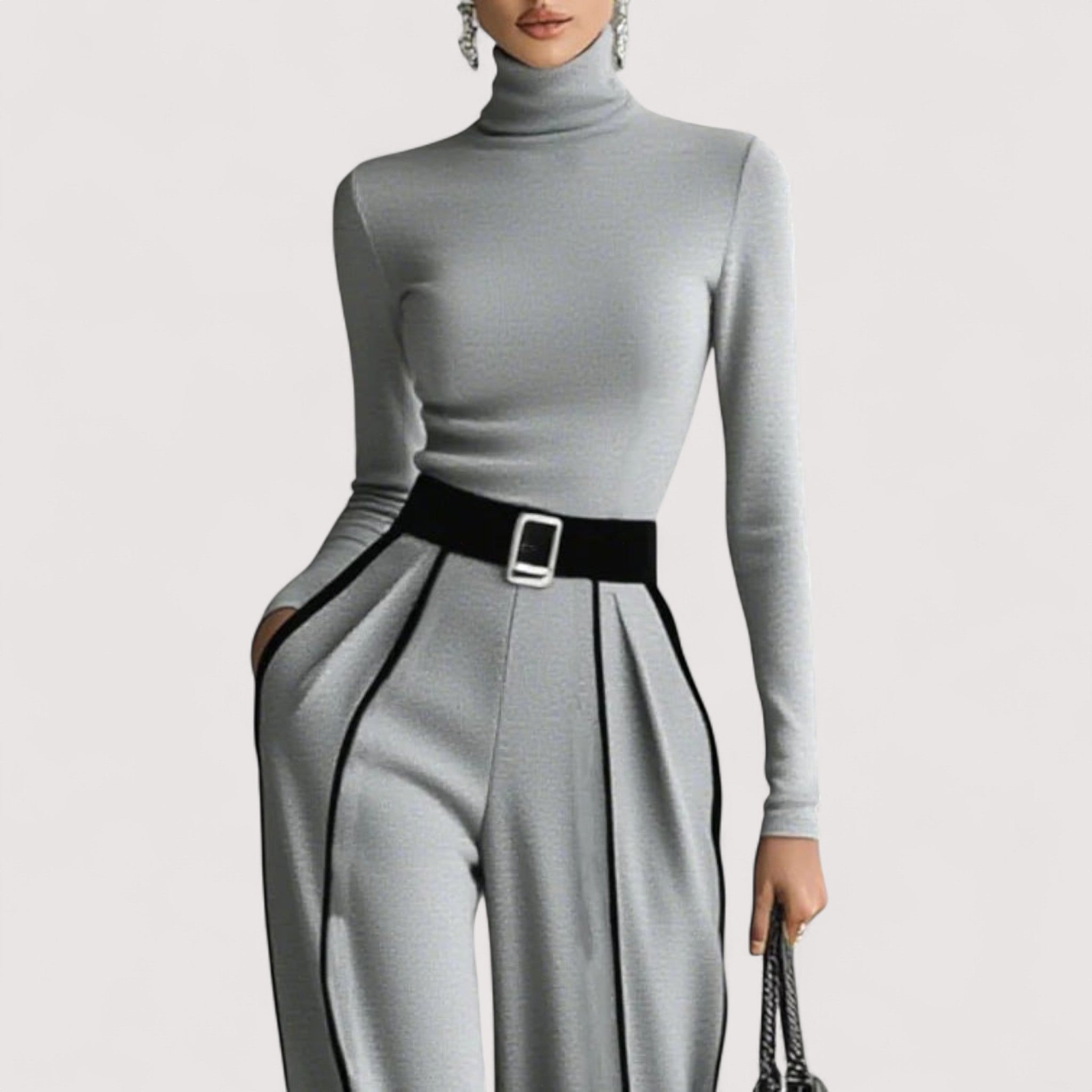 Women's Two Piece Set | High-Neck Top with Wide Leg Pants, Luxurious Co Ord Set 6