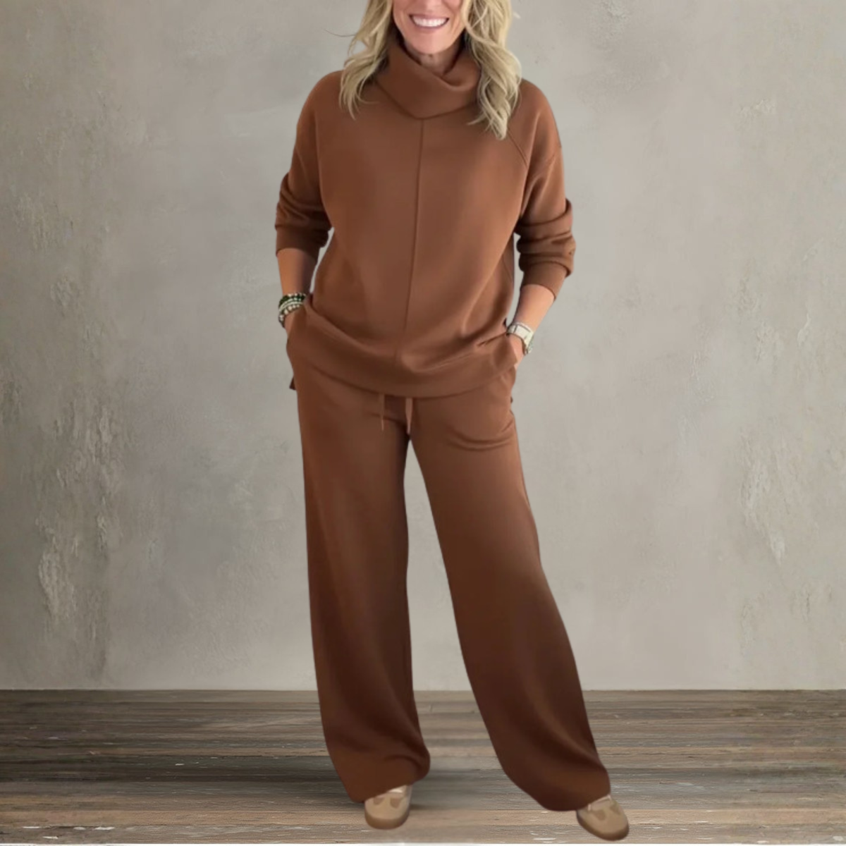 Women's Two Piece Set | High Collar Sweatshirt and Adjustable Wide Leg Pants 3