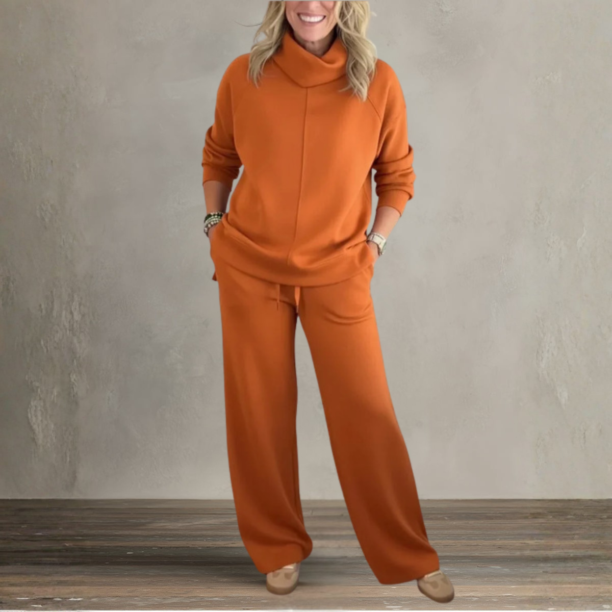 Women's Two Piece Set | High Collar Sweatshirt and Adjustable Wide Leg Pants 8
