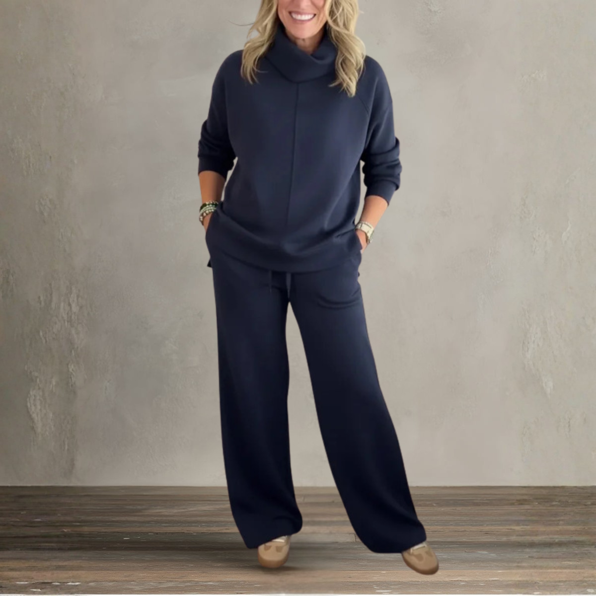 Women's Two Piece Set | High Collar Sweatshirt and Adjustable Wide Leg Pants 9