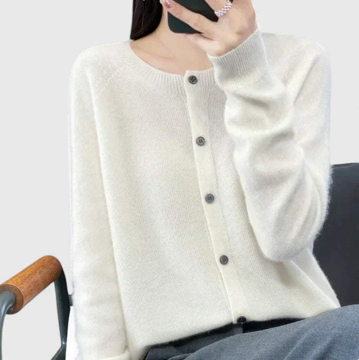 Women's White Cardigan | Comfortable Fit, Classic O-Neck, Medium Stretch 7