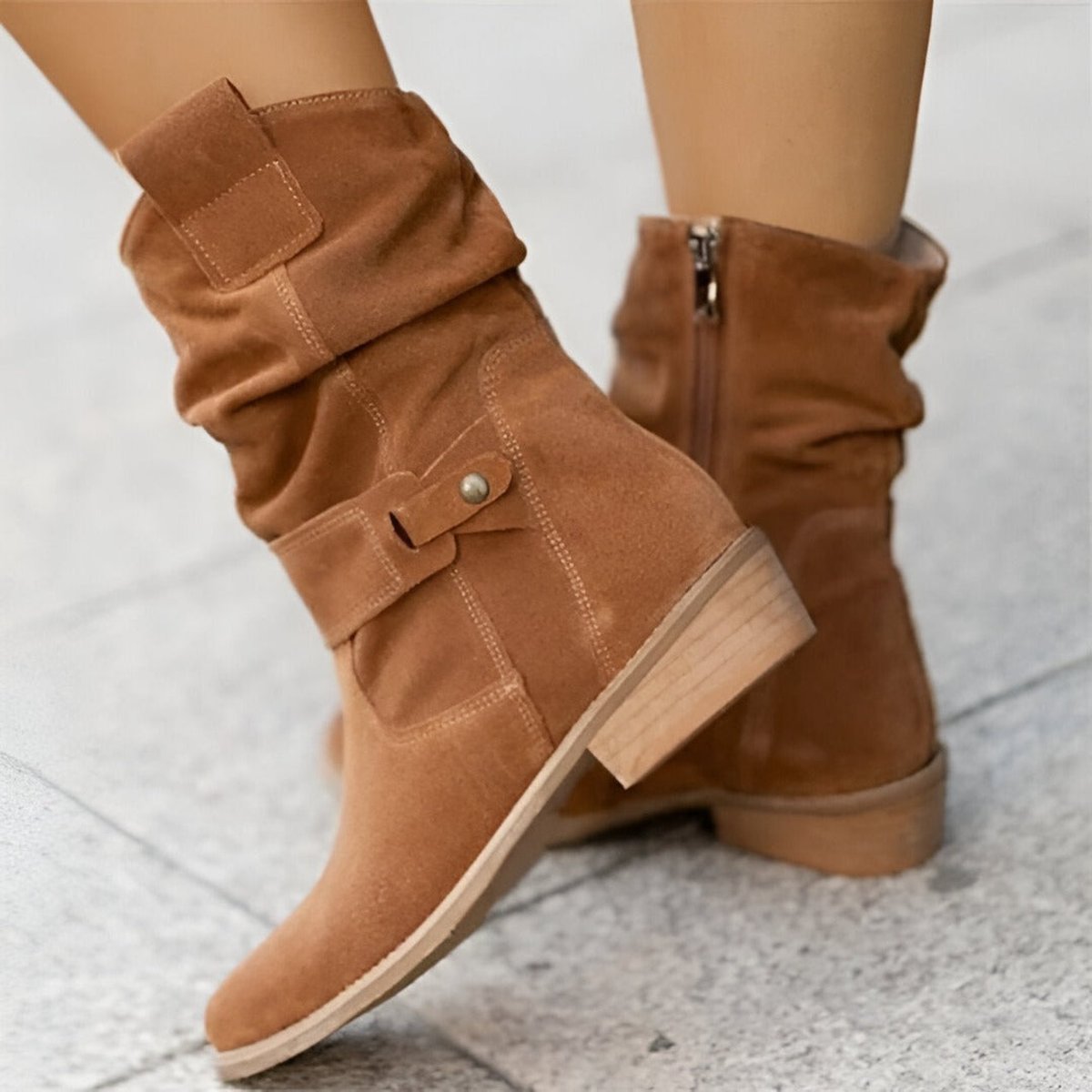 Women's Wide Calf Knee High Boots | Slouchy Faux Suede, Block Heel, Decorative Buckle 1