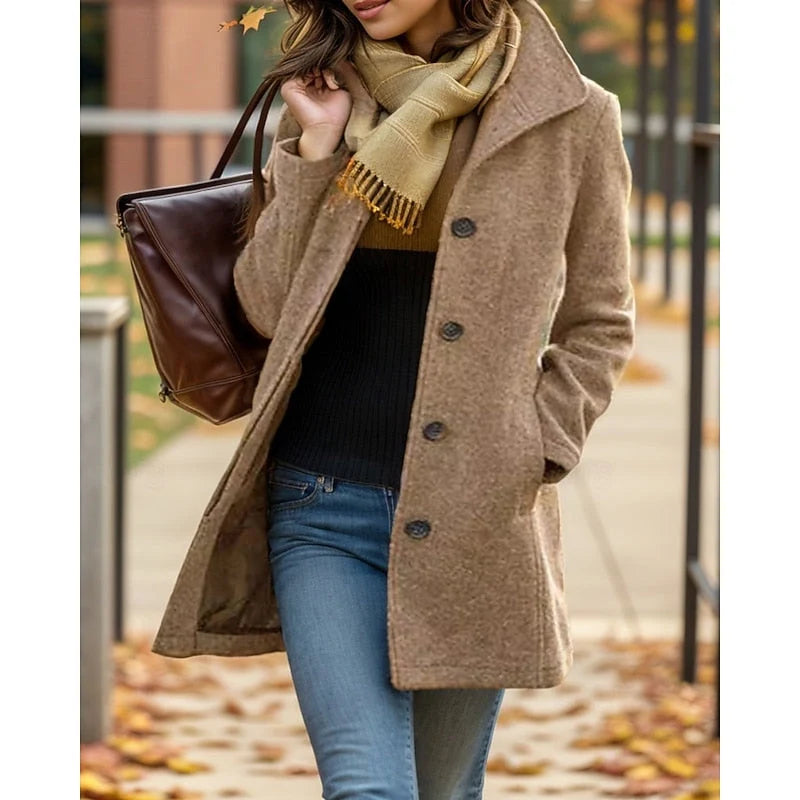 Women's Winter Coat | Mid-Length, Button-Front, Turndown Collar, Tailored Fit 1