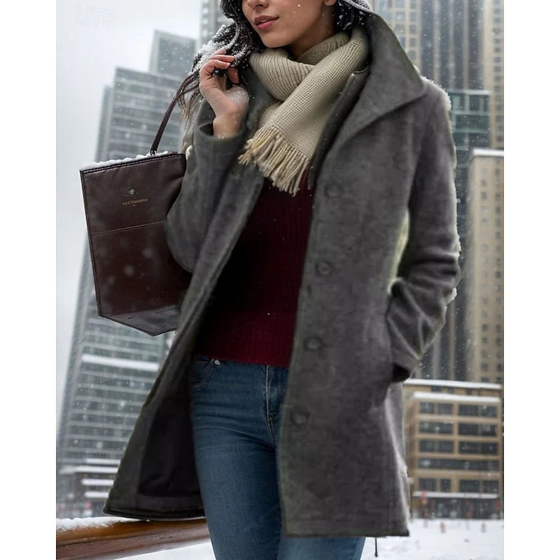 Women's Winter Coat | Mid-Length, Button-Front, Turndown Collar, Tailored Fit 2