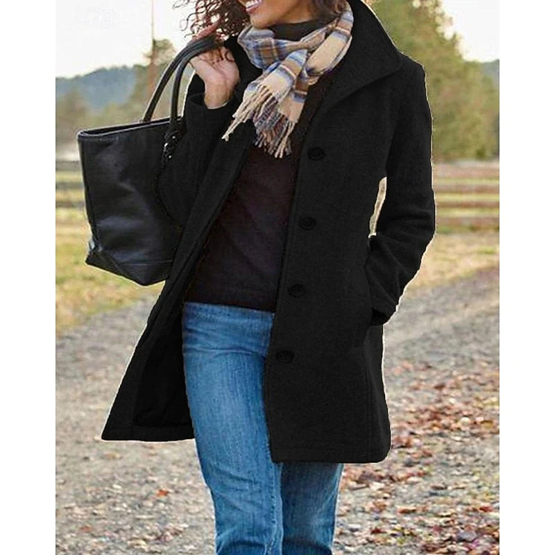 Women's Winter Coat | Mid-Length, Button-Front, Turndown Collar, Tailored Fit 4