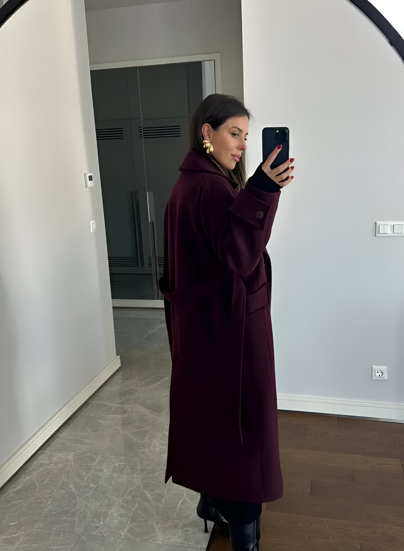 Women's Winter Coat | Oversized Wool Blend, Burgundy 8