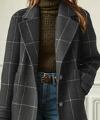 Women's Winter Coat | Wool Blend, Double Breasted, Check Pattern, Mid-Thigh Length 4