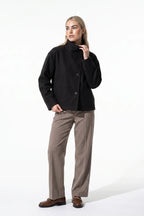 Women's Wool-Look Coat | High Funnel Collar, Boxy Fit, Turn-Back Cuffs 2