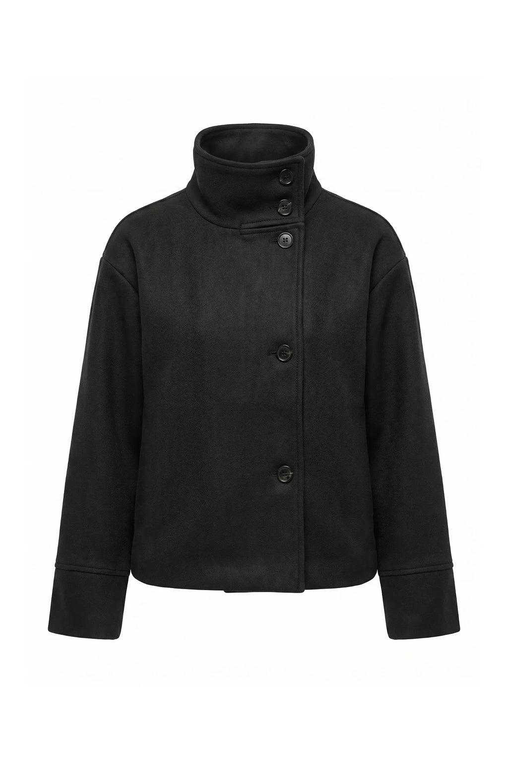 Women's Wool-Look Coat | High Funnel Collar, Boxy Fit, Turn-Back Cuffs 4