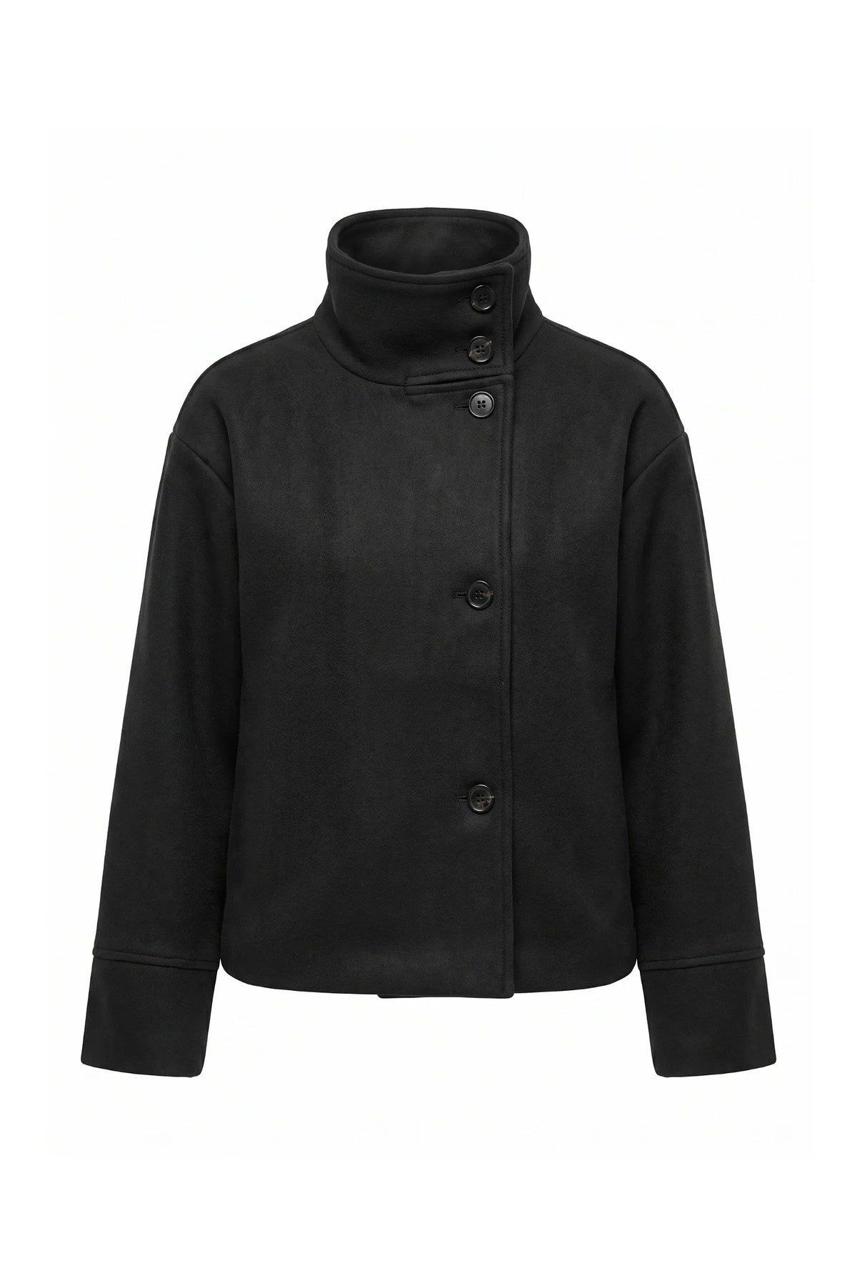 Women's Wool-Look Coat | High Funnel Collar, Boxy Fit, Turn-Back Cuffs 4