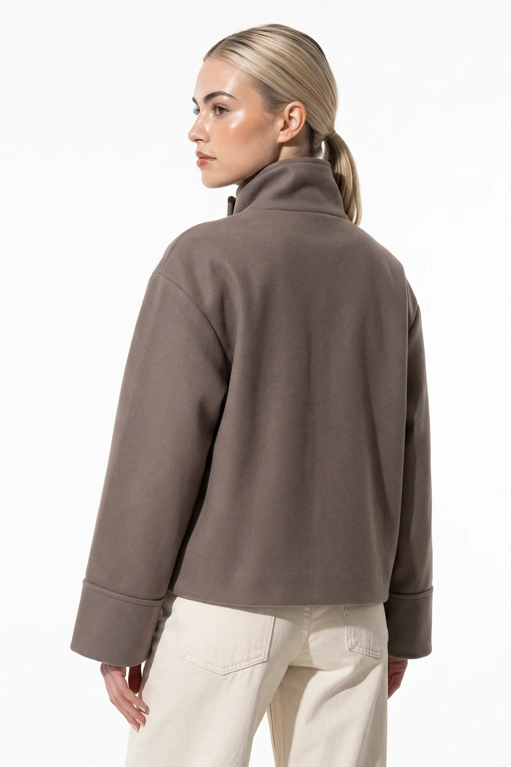 Women's Wool-Look Coat | High Funnel Collar, Boxy Fit, Turn-Back Cuffs 6