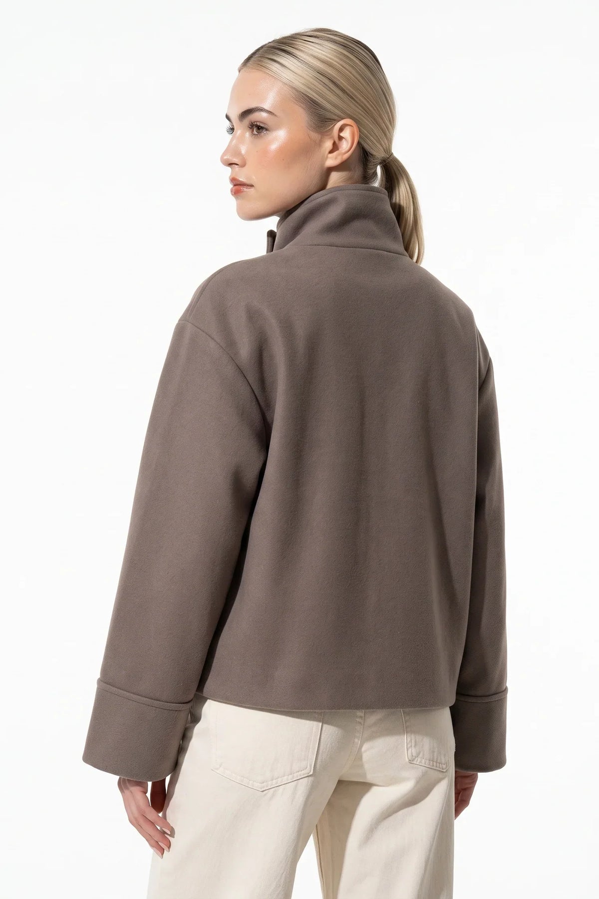 Women's Wool-Look Coat | High Funnel Collar, Boxy Fit, Turn-Back Cuffs 6