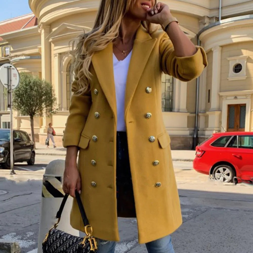 Women's Wool Blend Coat | Double-Breasted, Lightweight, Full Length 1